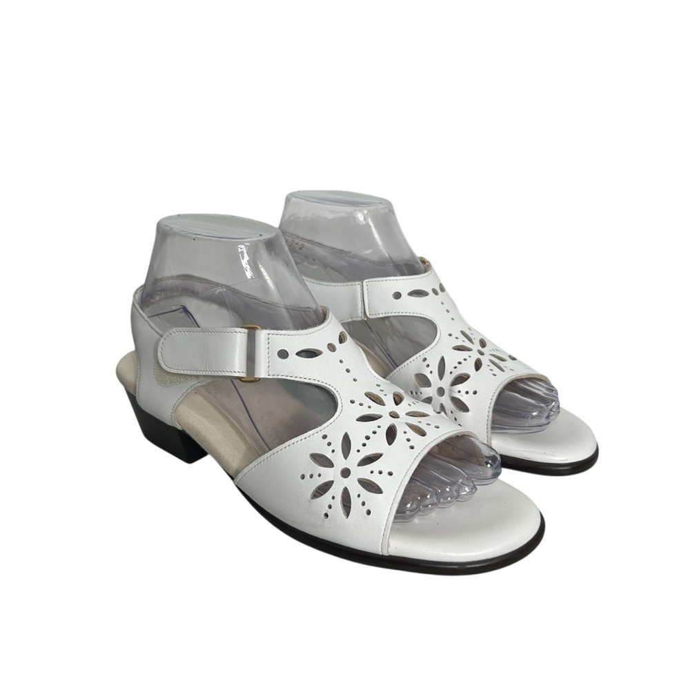 SAS Sunburst White Leather Hook & Loop Comfort Heel Strap Sandal Size 7.5N - Picture 5 of 10